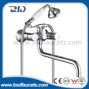 Double Handle Wall Mounted Bath Shower Mixer Faucet with Handset